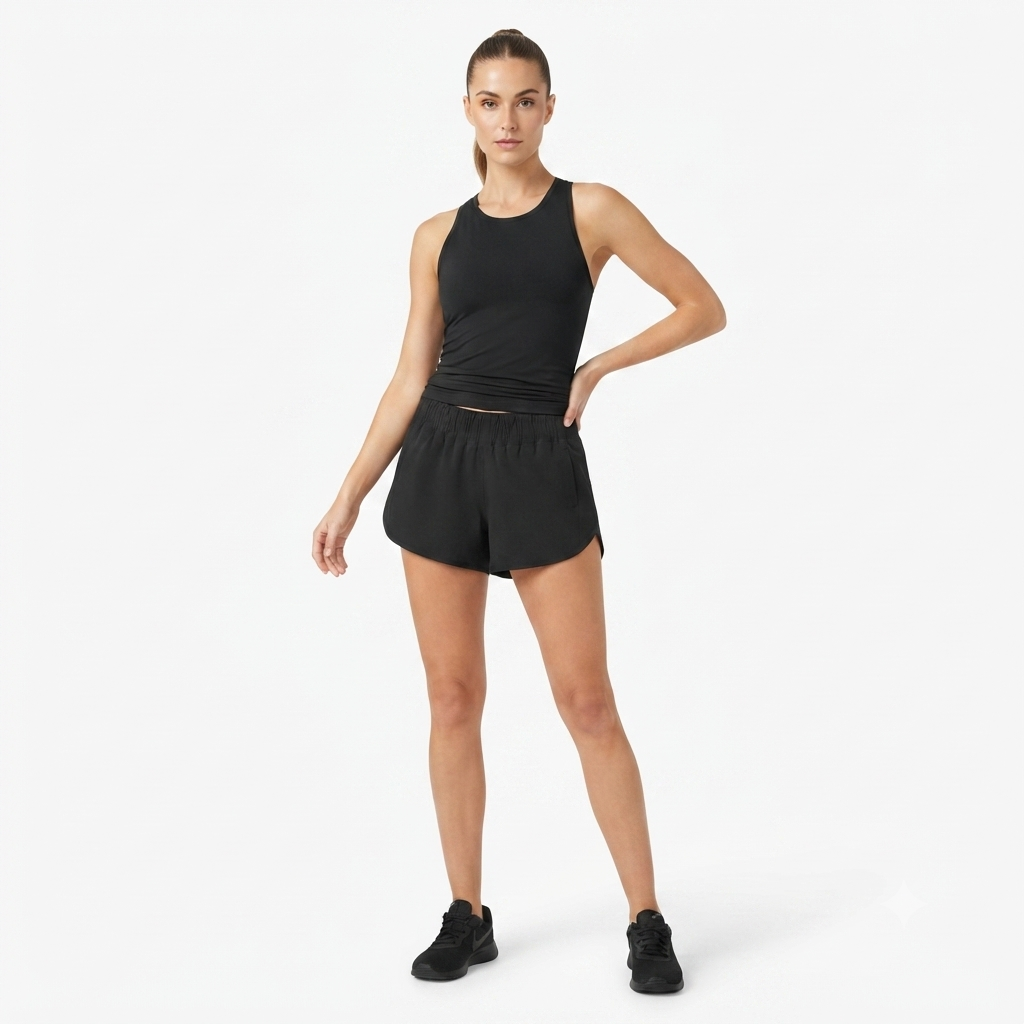 202) Shorts Deportivos Negros Running – Cintura Elástica y Corte Atlético | Talla S