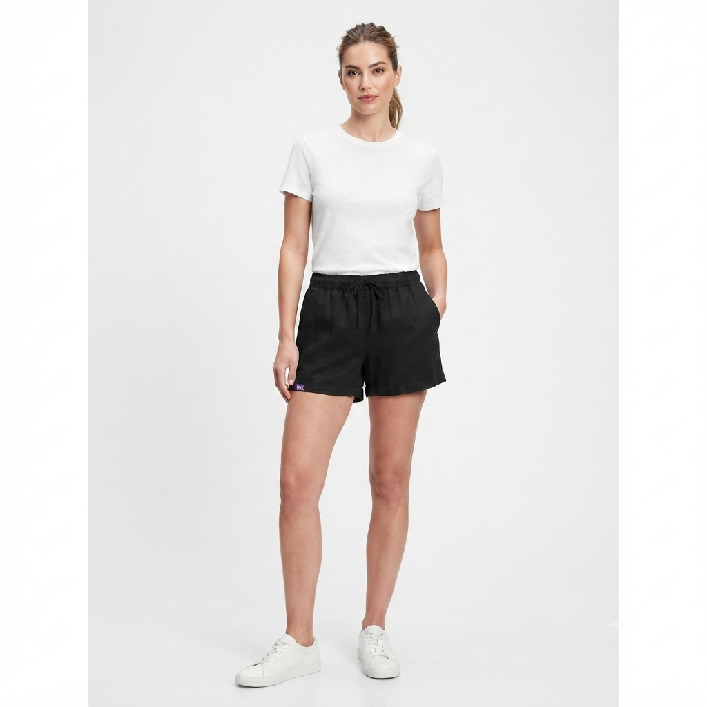 204) Short de Lino Negro con Cordón para Mujer – Comodidad y Estilo Casual | Talla XXL