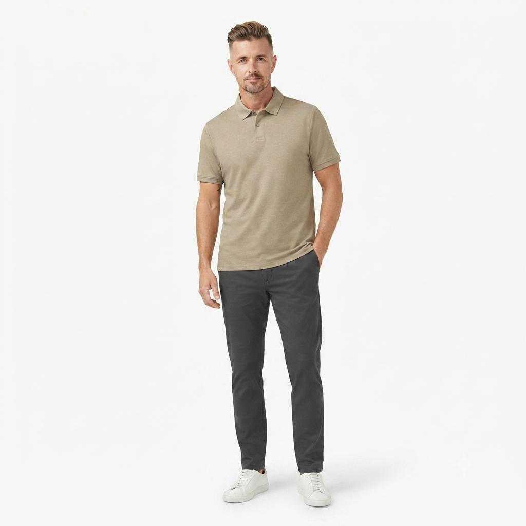 226) Polo Beige de Manga Corta para Hombre – Estilo Casual Elegante | Talla XXL