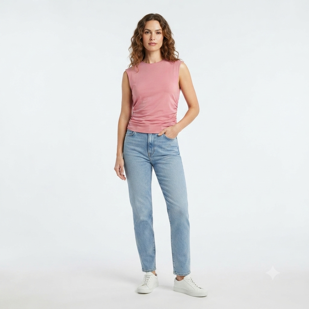 211) Top Rosa Sin Mangas con Fruncido Lateral para Mujer – Estilo Femenino y Cómodo | Talla XXL