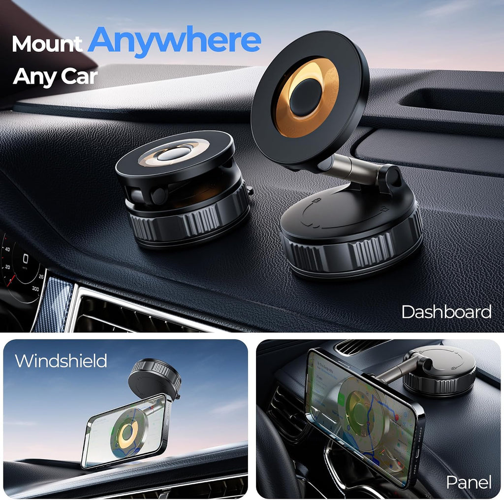 Soporte magnético de teléfono de coche de vacío ajustable de 360° para tu automóvil [96 + libras de succión y ventosa magnética de 2800 gf y manos libres], soporte de automóvil para automóvil