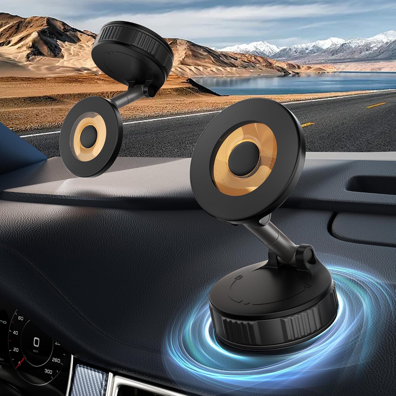 Soporte magnético de teléfono de coche de vacío ajustable de 360° para tu automóvil [96 + libras de succión y ventosa magnética de 2800 gf y manos libres], soporte de automóvil para automóvil