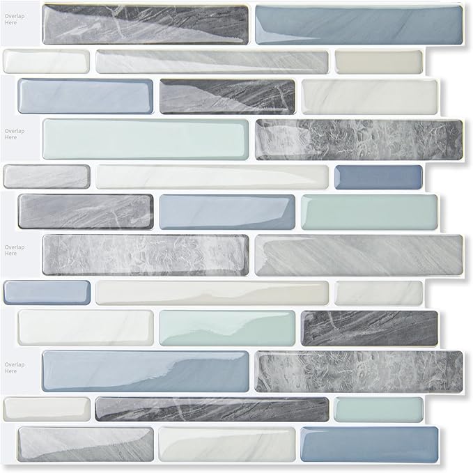 Art3d Azulejos Adhesivos para Cocina y Baño x10 Hojas — Diseño Jade, 30x30 cm, Sin Pegamento Extra