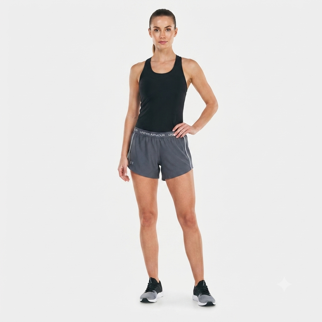 256) Short Deportivo Under Armour Play Up Mujer – Cintura Elástica con Logo | Color Gris Oscuro | Talla L