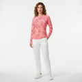 216) Camiseta Manga Larga Mujer – Estampado Tropical Coral | Cuello Redondo | Talla XXL