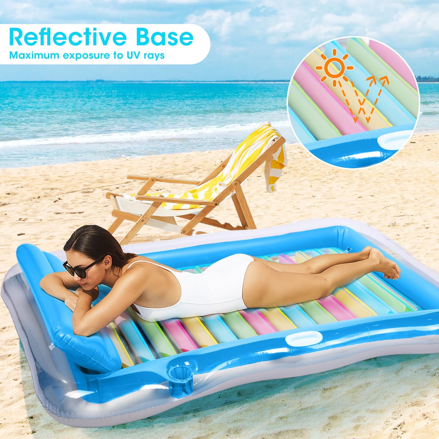 BAIAI Flotador Inflable para Piscina – Tumbona con Reposacabezas y Portavasos