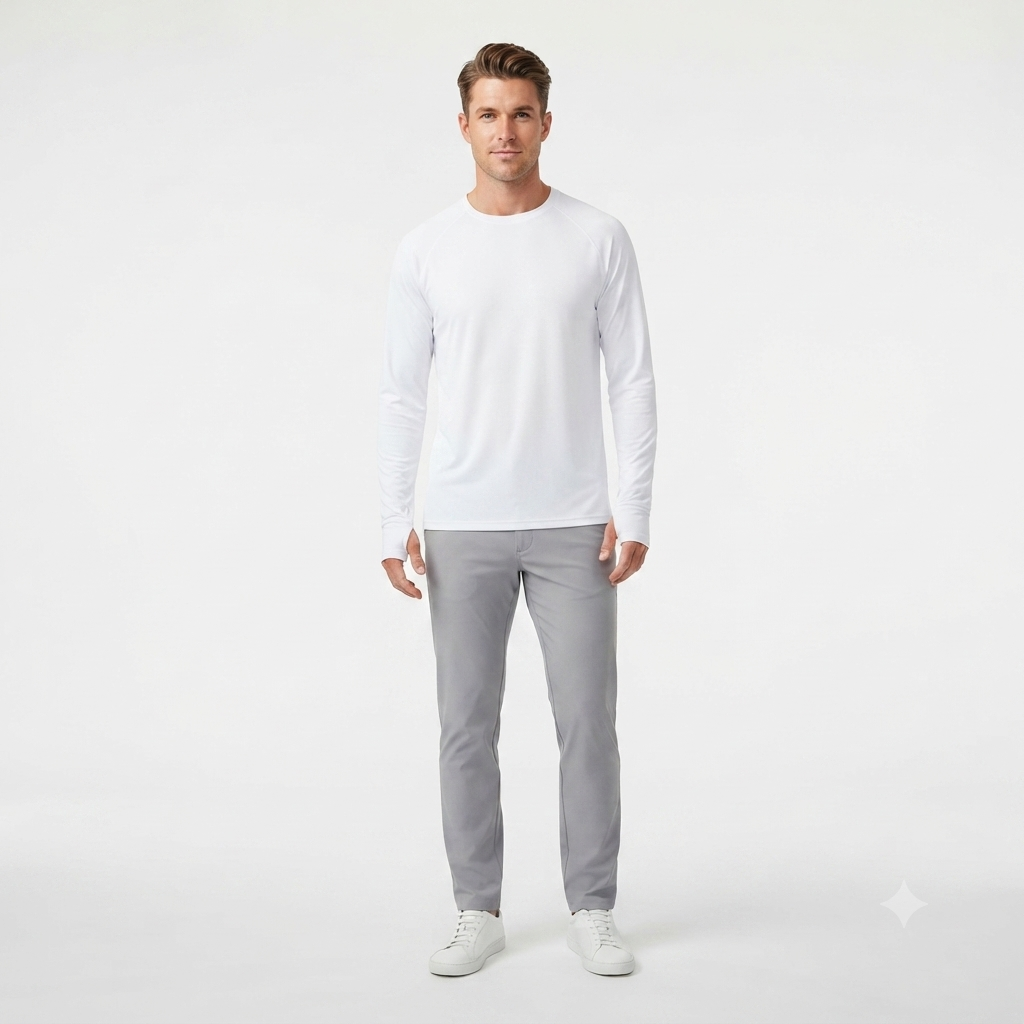 219) Camiseta Manga Larga Blanca Cuello Redondo para Hombre – Talla XL
