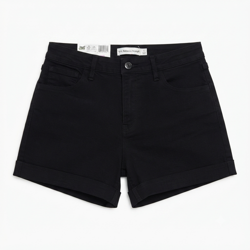221) Short de Mezclilla Negro Tiro Alto con Dobladillo Doblado para Mujer – Talla 6