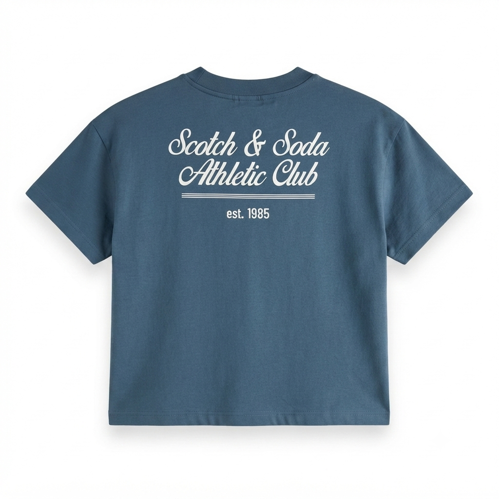 222) Camiseta Crop Azul Acero Scotch & Soda Athletic Club Manga Corta para Mujer – Talla S