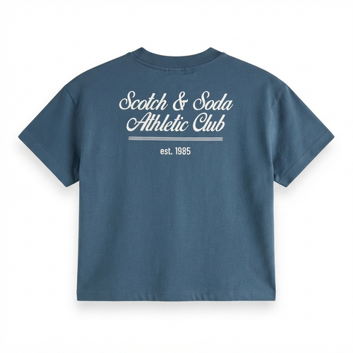 222) Camiseta Crop Azul Acero Scotch & Soda Athletic Club Manga Corta para Mujer – Talla S