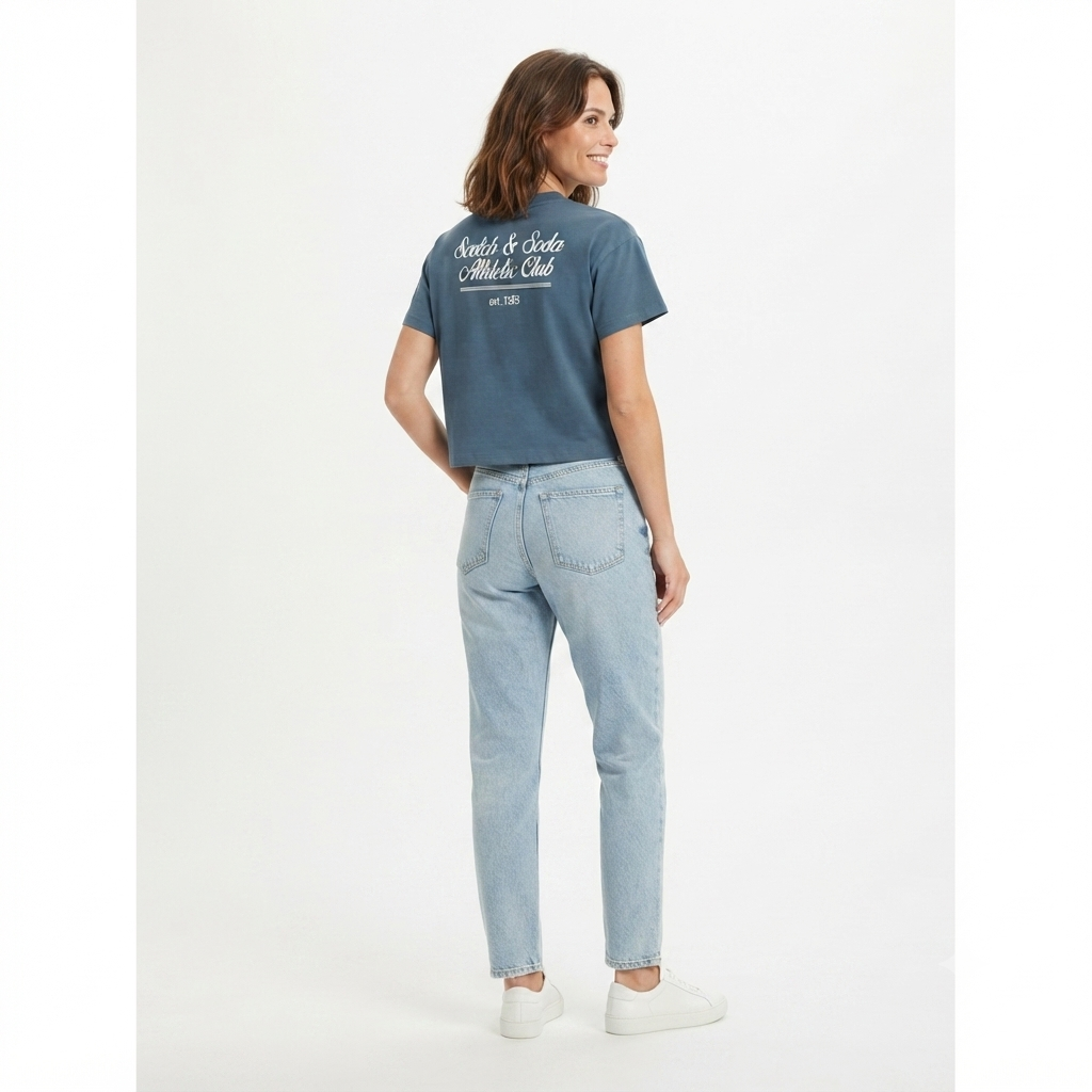 222) Camiseta Crop Azul Acero Scotch & Soda Athletic Club Manga Corta para Mujer – Talla S