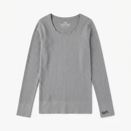 225) Top Acanalado de Manga Larga con Cuello Redondo – Gris Claro | Talla 2X