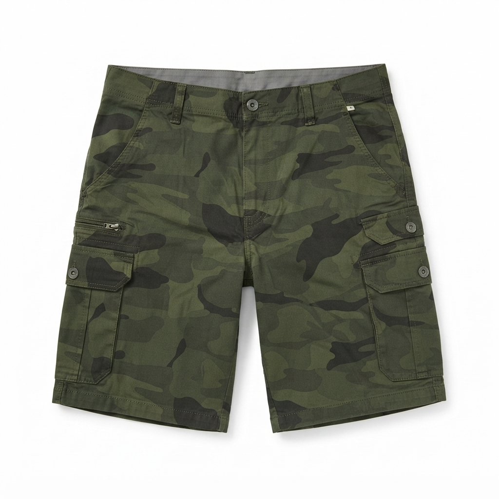 227) Shorts Cargo Camuflaje Verde Militar para Hombre – Talla 36