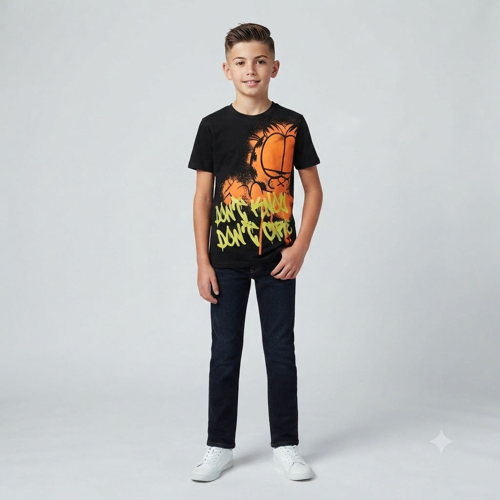 237) Camiseta Niño Garfield "Don't Know Don't Care" Graffiti – Talla 9 Juvenil