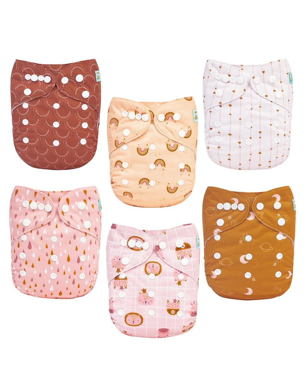 Set de 6 Pañales de Tela Reutilizables ALVABABY | Ecológicos, Lavables y Ajustables para Bebé