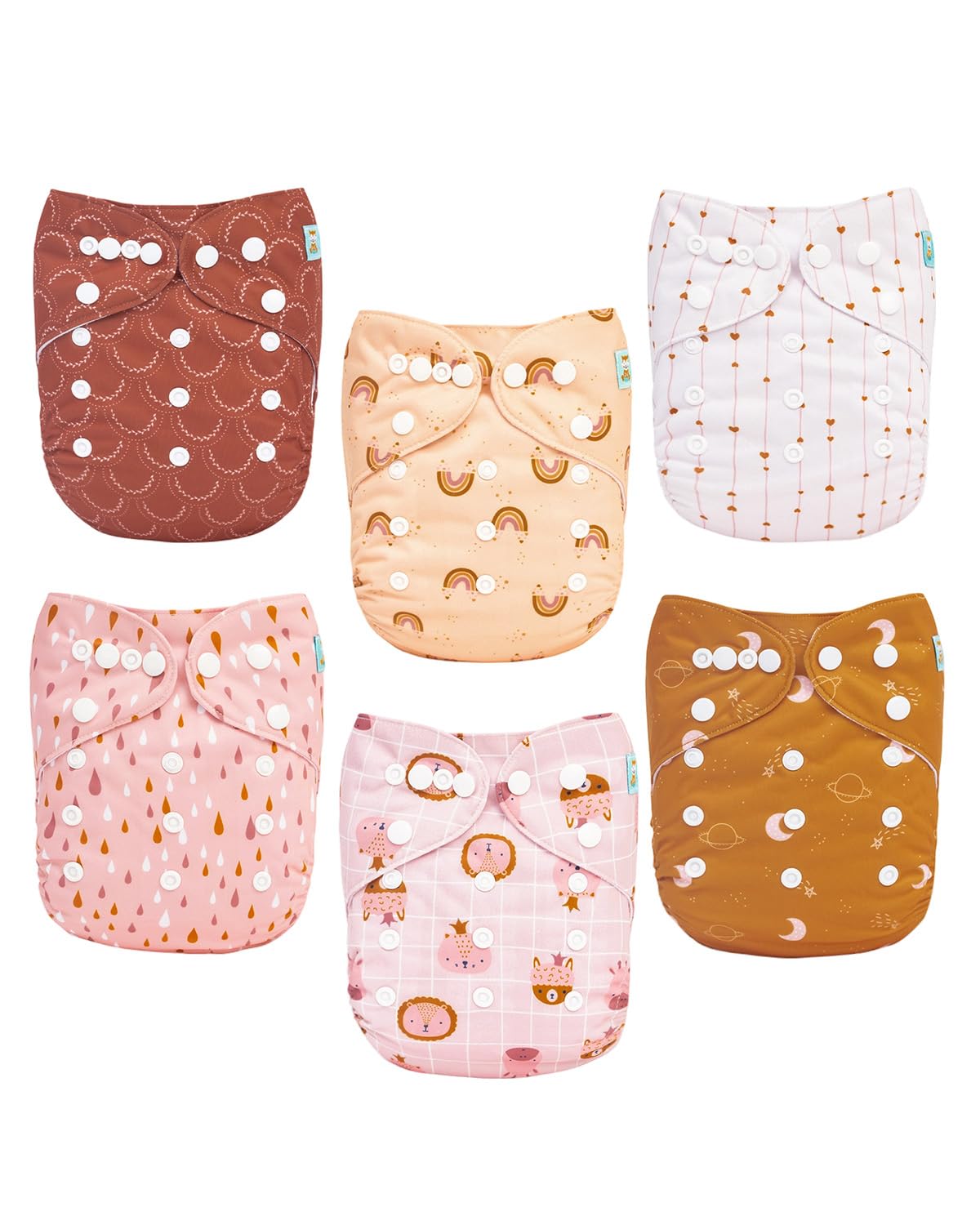 Set de 6 Pañales de Tela Reutilizables ALVABABY | Ecológicos, Lavables y Ajustables para Bebé