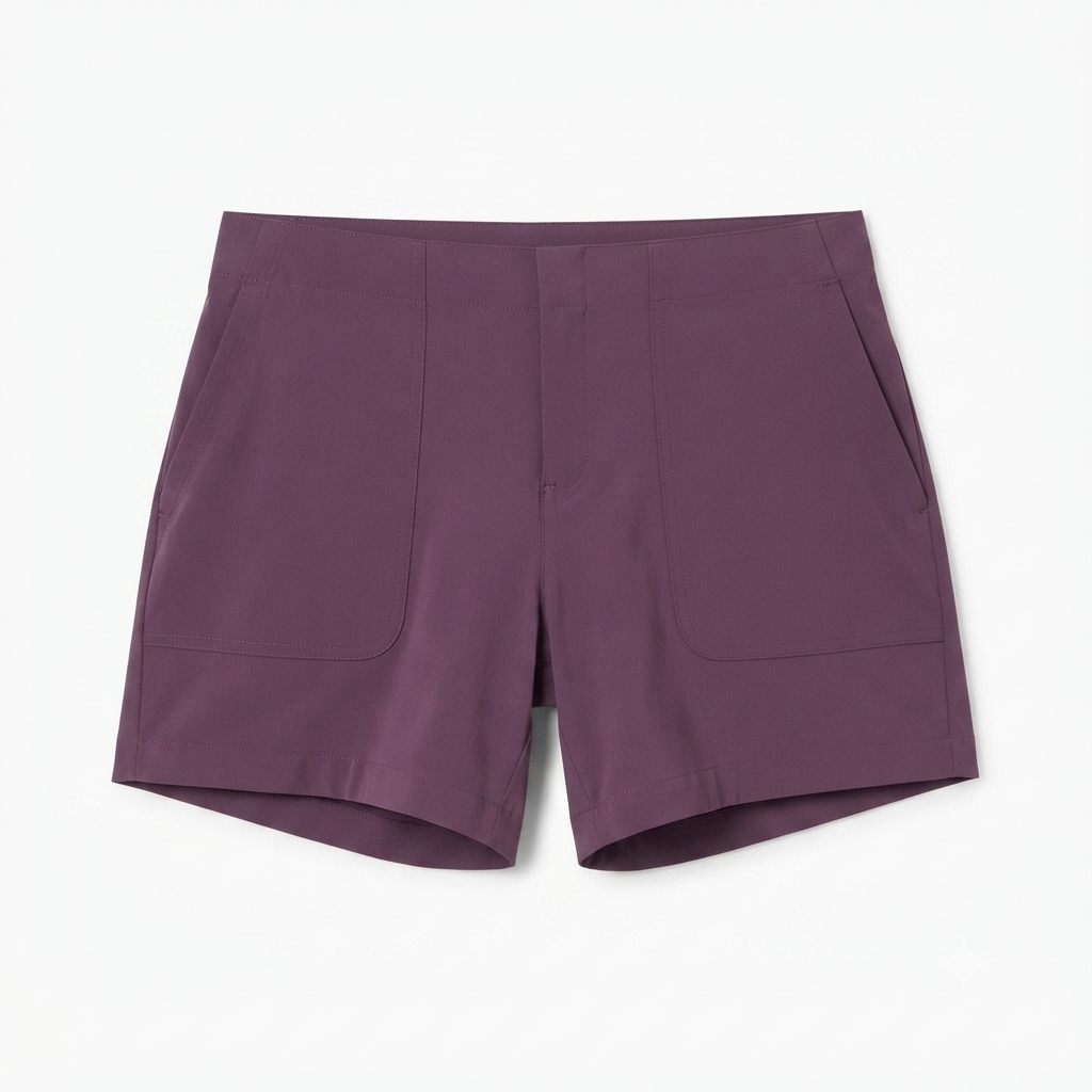 239) Shorts de Tela Morado Ciruela con Bolsillos – Talla 14 | Estilo Casual Femenino