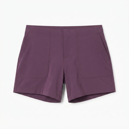 239) Shorts de Tela Morado Ciruela con Bolsillos – Talla 14 | Estilo Casual Femenino