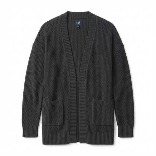 240) Cardigan Tejido Gris Carbón Oversize con Bolsillos – Talla L | Abrigo Casual Femenino