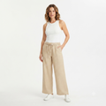 242) Pantalón Wide Leg de Lino para Mujer con Cordón Ajustable – Talla XXL | Beige Arena