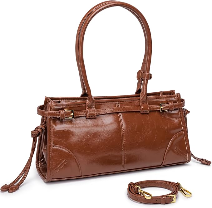 Bolso de Hombro para Mujer | Cuero Vegano Estructurado, Crossbody con Correa Larga Desmontable