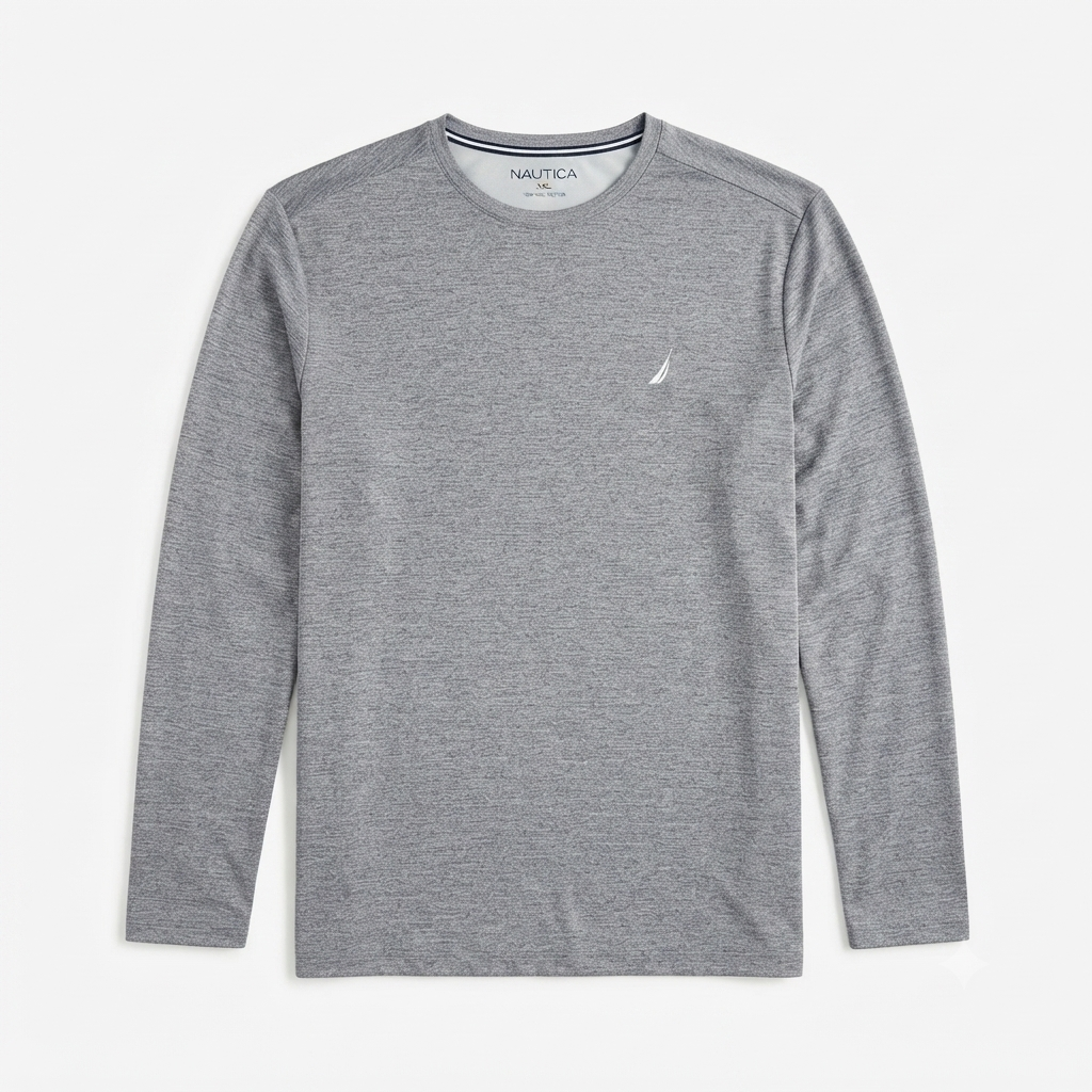 246) Camiseta Manga Larga Hombre Nautica Gris – Cuello Redondo Clásico | Talla XXL