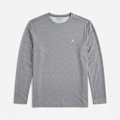 246) Camiseta Manga Larga Hombre Nautica Gris – Cuello Redondo Clásico | Talla XXL