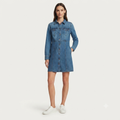251) Vestido Camisero de Denim para Mujer – Manga Larga, Estilo Western, Talla M
