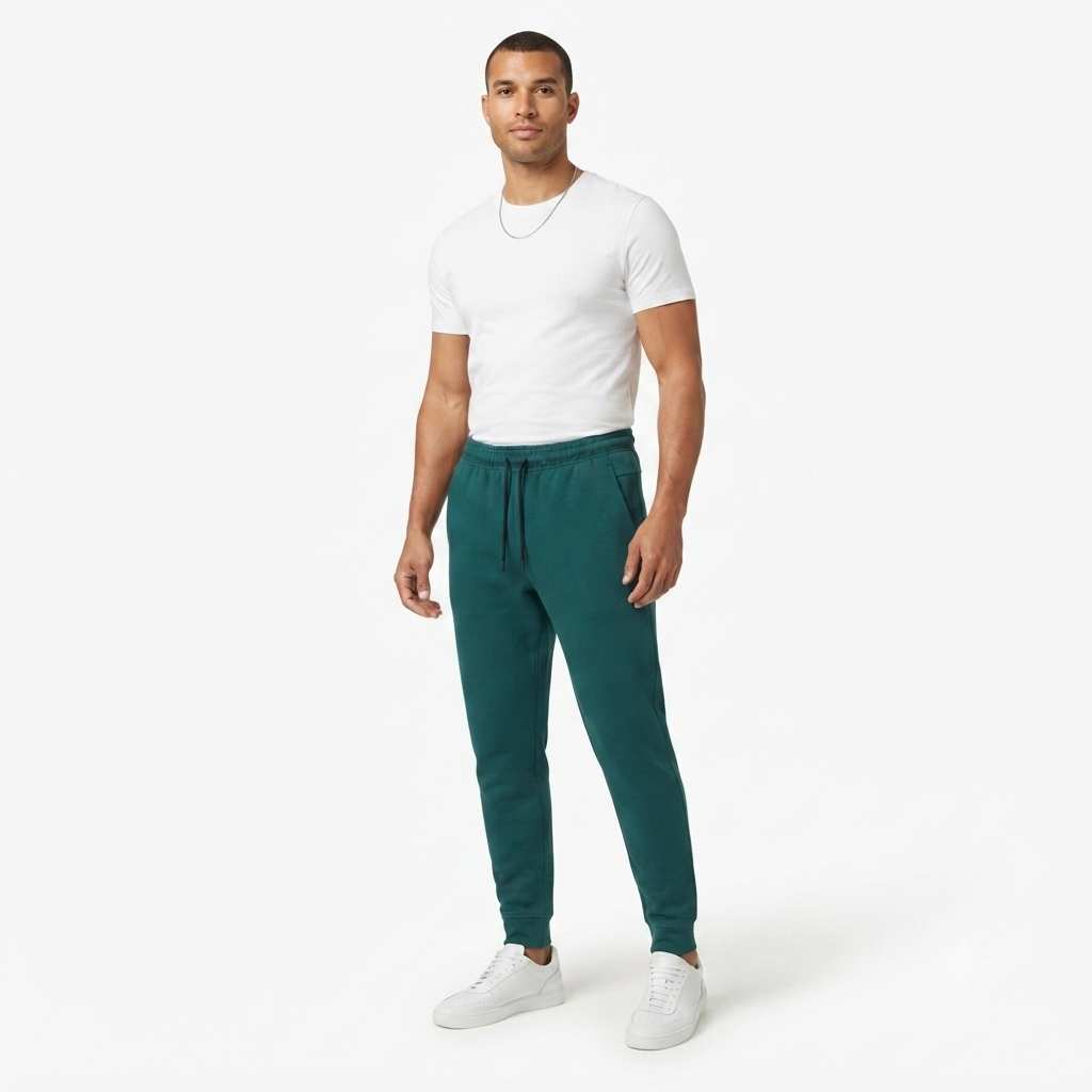 253) Jogger de Felpa Verde Teal – Comodidad Premium para Hombre, Talla L