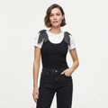 254) Tank Top Negro con Lazos de Satén en Hombros – Estilo Chic y Versátil | Talla L