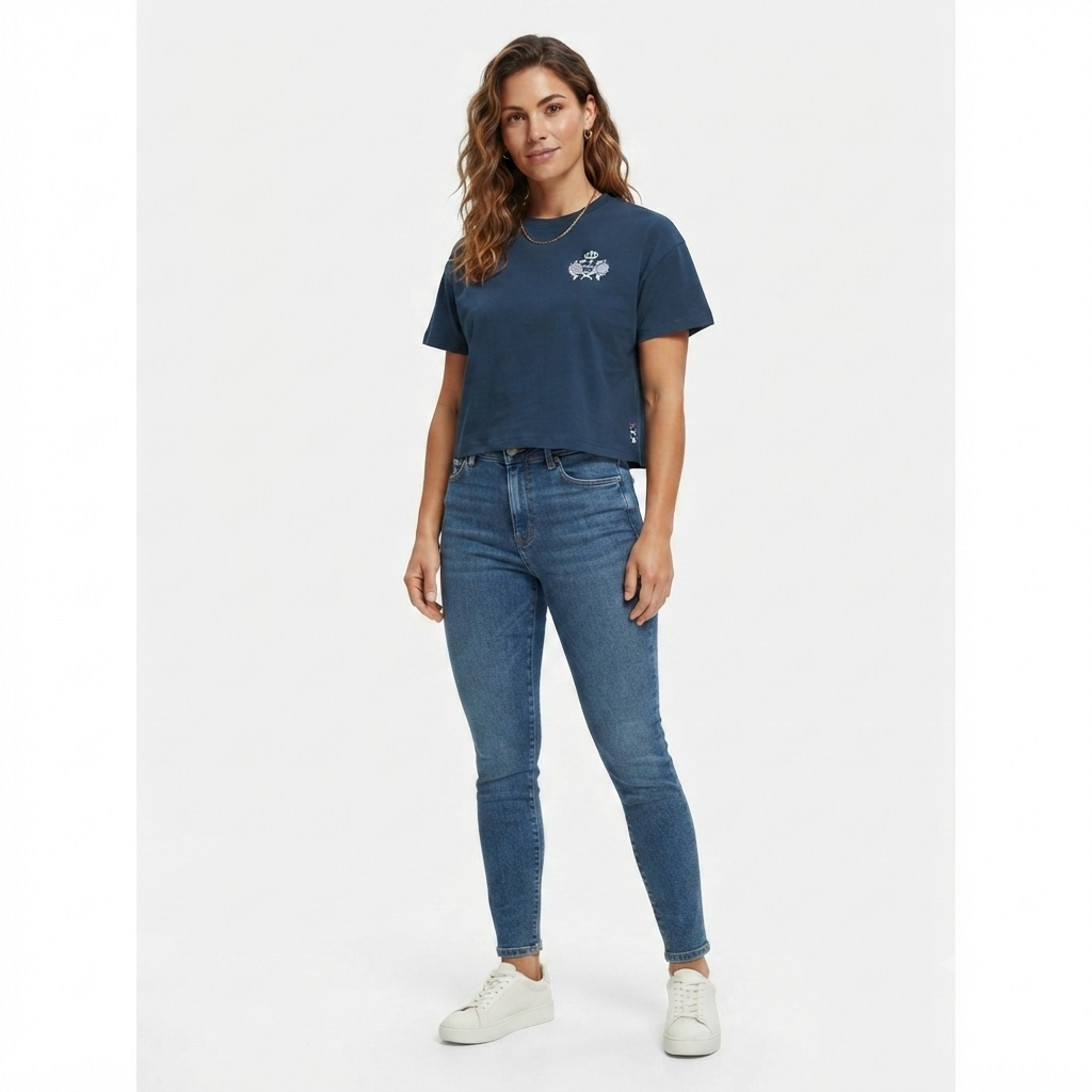 255) Camiseta Cropped Scotch & Soda Tennis Club – Azul Marino | Talla XL