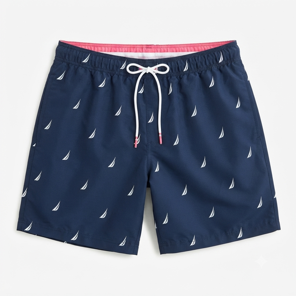 259) Pantaloneta de Baño para Hombre – Estampado Náutico Veleros | Azul Marino | Talla XXL