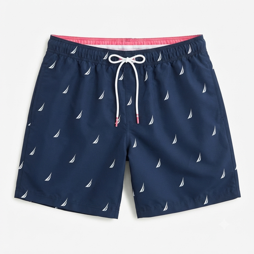 259) Pantaloneta de Baño para Hombre – Estampado Náutico Veleros | Azul Marino | Talla XXL