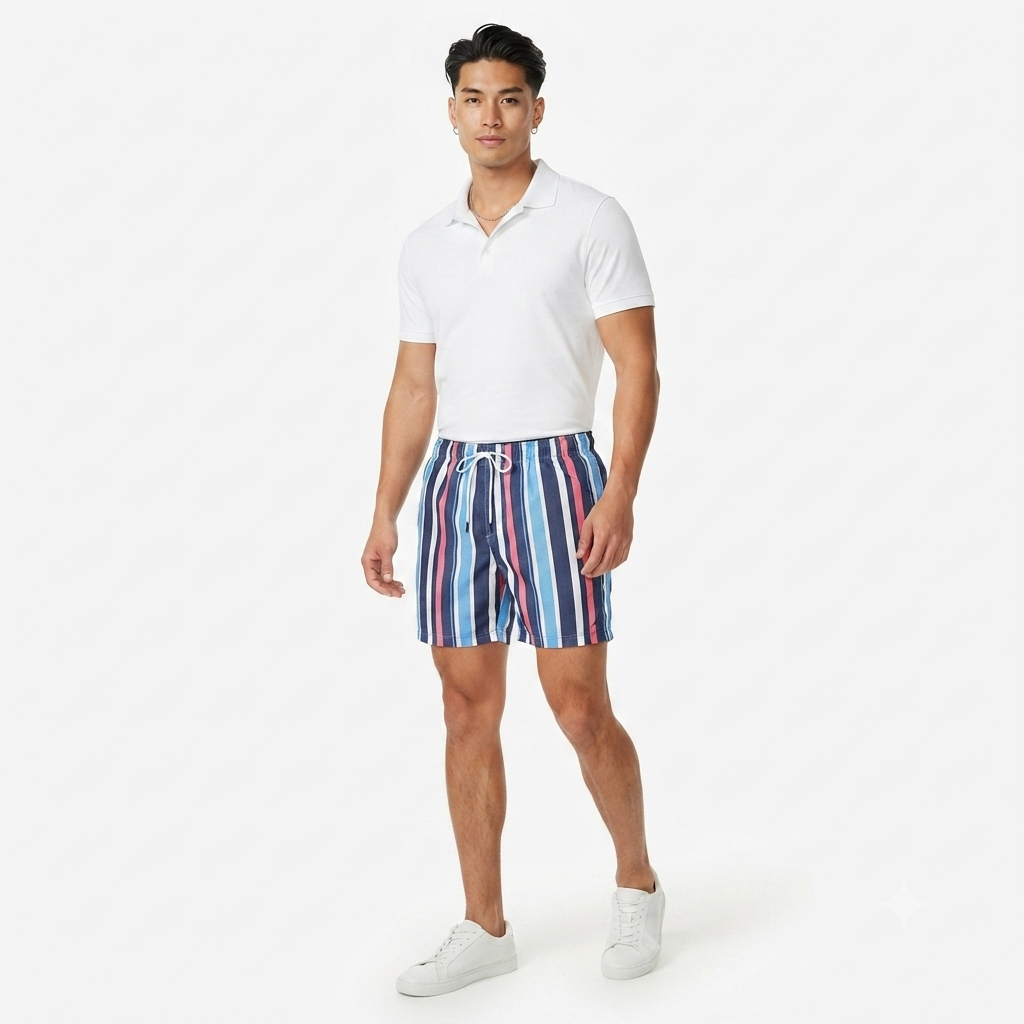 261) Short de Baño Hombre Rayas Multicolor – Nautica Estilo Náutico | Talla XL