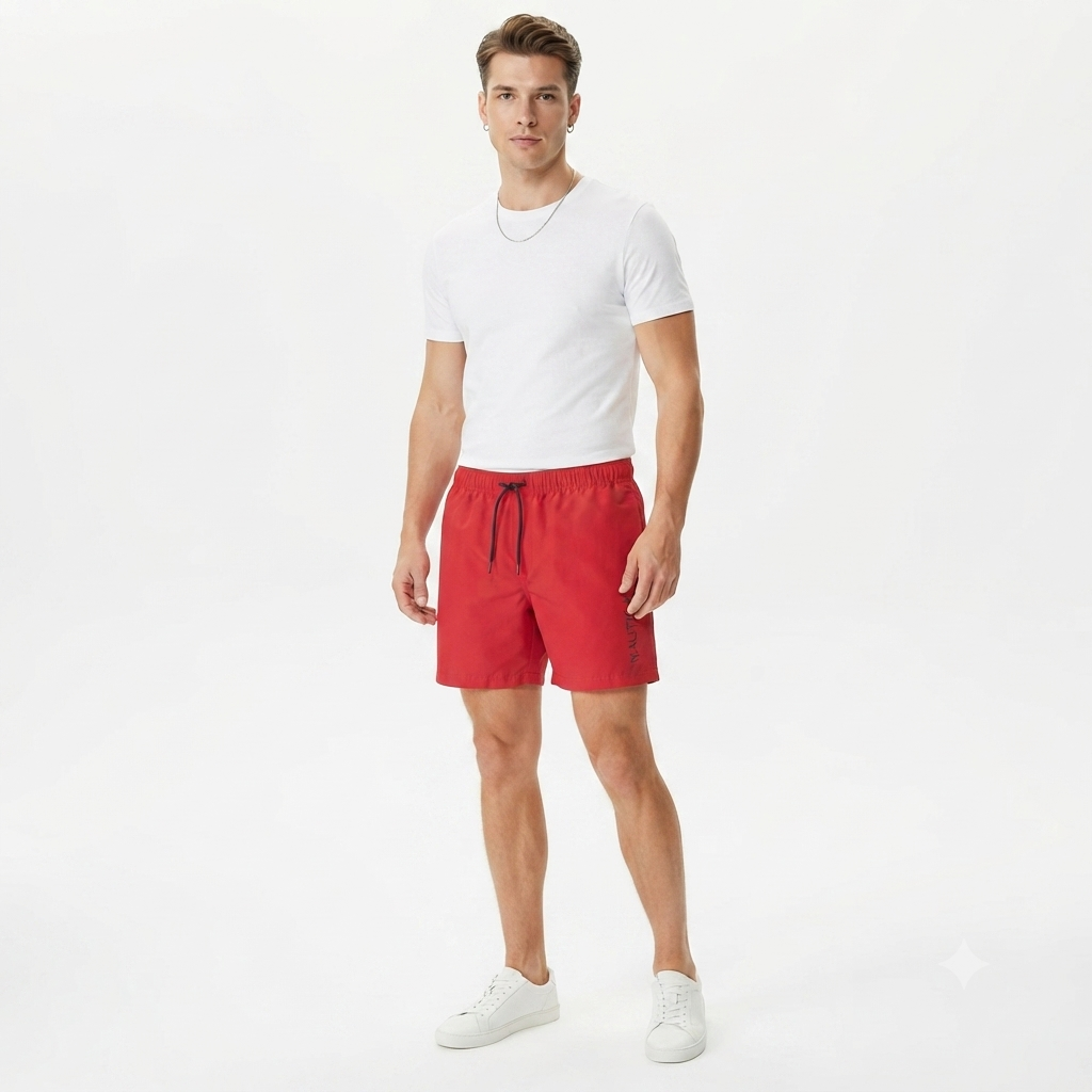 262) Short de Baño Hombre Rojo Nautica – Logo Vertical Secado Rápido | Talla XXL
