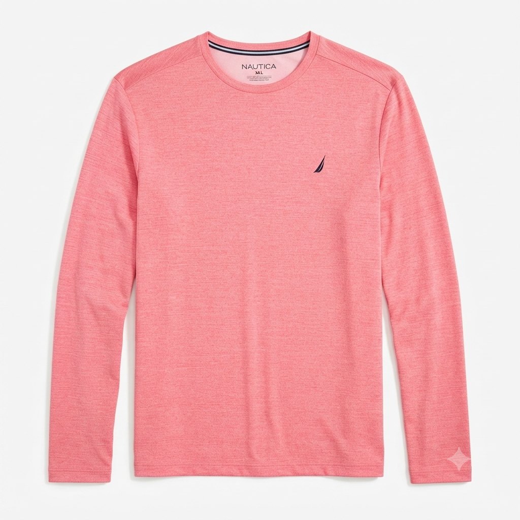 263) Camiseta Manga Larga Hombre Rosa Coral Nautica – Cuello Redondo Logo Bordado | Talla XXL