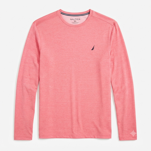 281) Camiseta Manga Larga Hombre Rosa Coral Nautica – Cuello Redondo Logo Bordado | Talla XL