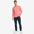 281) Camiseta Manga Larga Hombre Rosa Coral Nautica – Cuello Redondo Logo Bordado | Talla XL