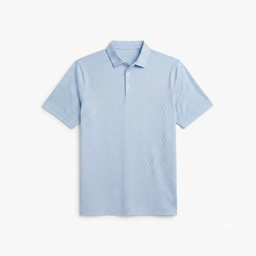 271) Polo Masculino Estampado Geométrico Azul Cielo – Talla XXL | Estilo Smart Casual