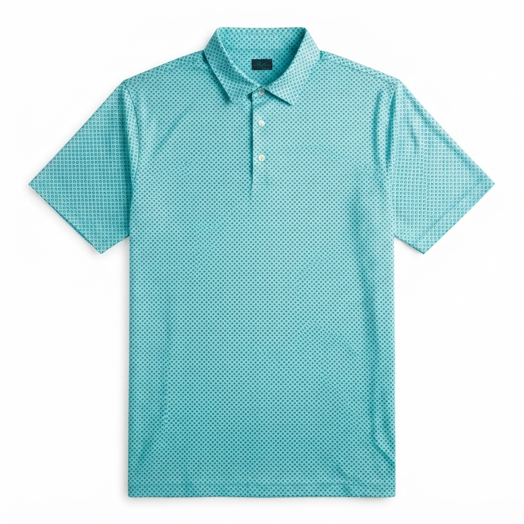 272) Polo Masculino Estampado Geométrico Turquesa – Talla XXL | Estilo Smart Casual