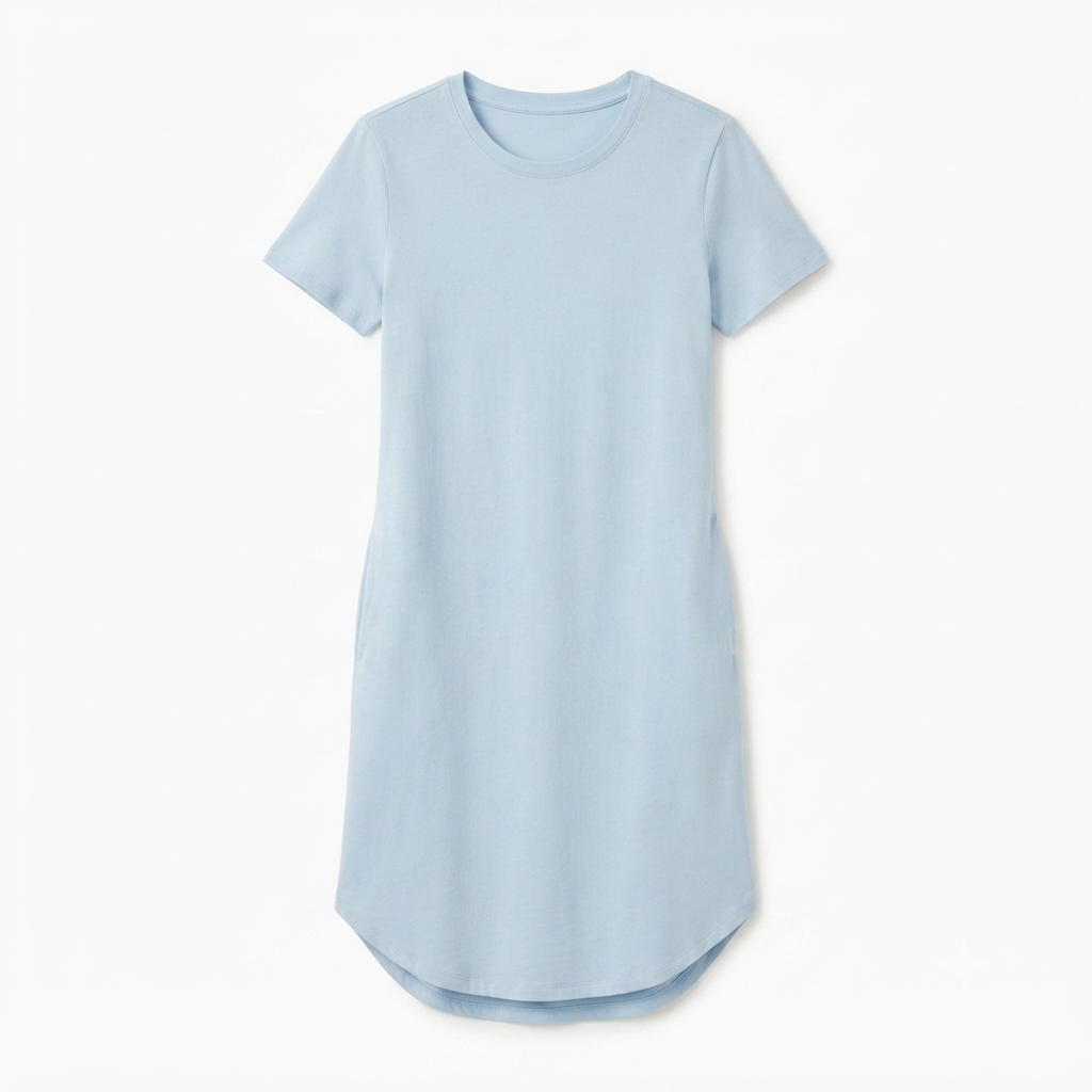 273) Vestido Tipo Camiseta Azul Cielo con Bolsillos – Talla XL | Comodidad y Estilo Casual