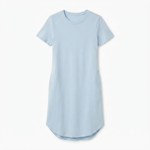 273) Vestido Tipo Camiseta Azul Cielo con Bolsillos – Talla XL | Comodidad y Estilo Casual