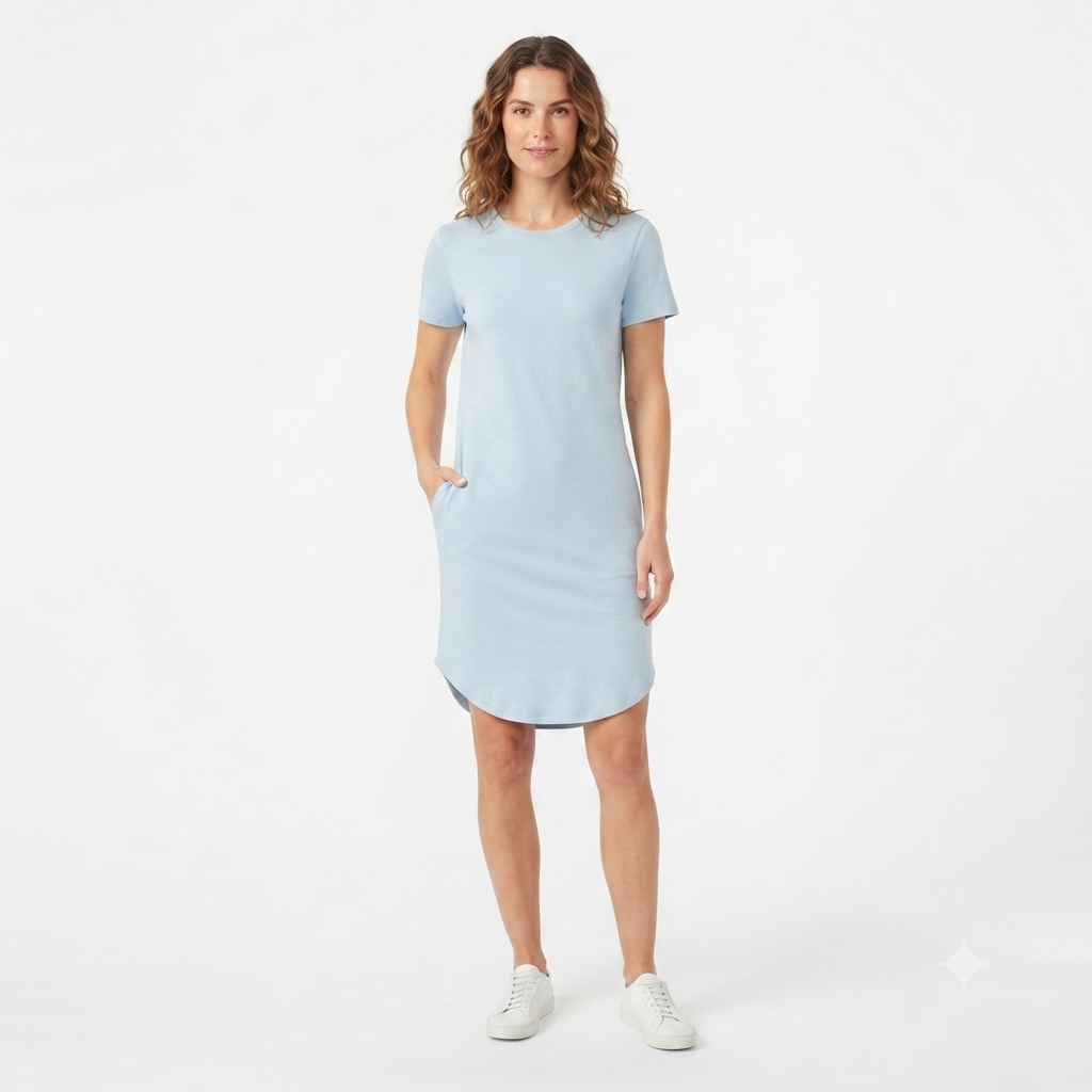 273) Vestido Tipo Camiseta Azul Cielo con Bolsillos – Talla XL | Comodidad y Estilo Casual
