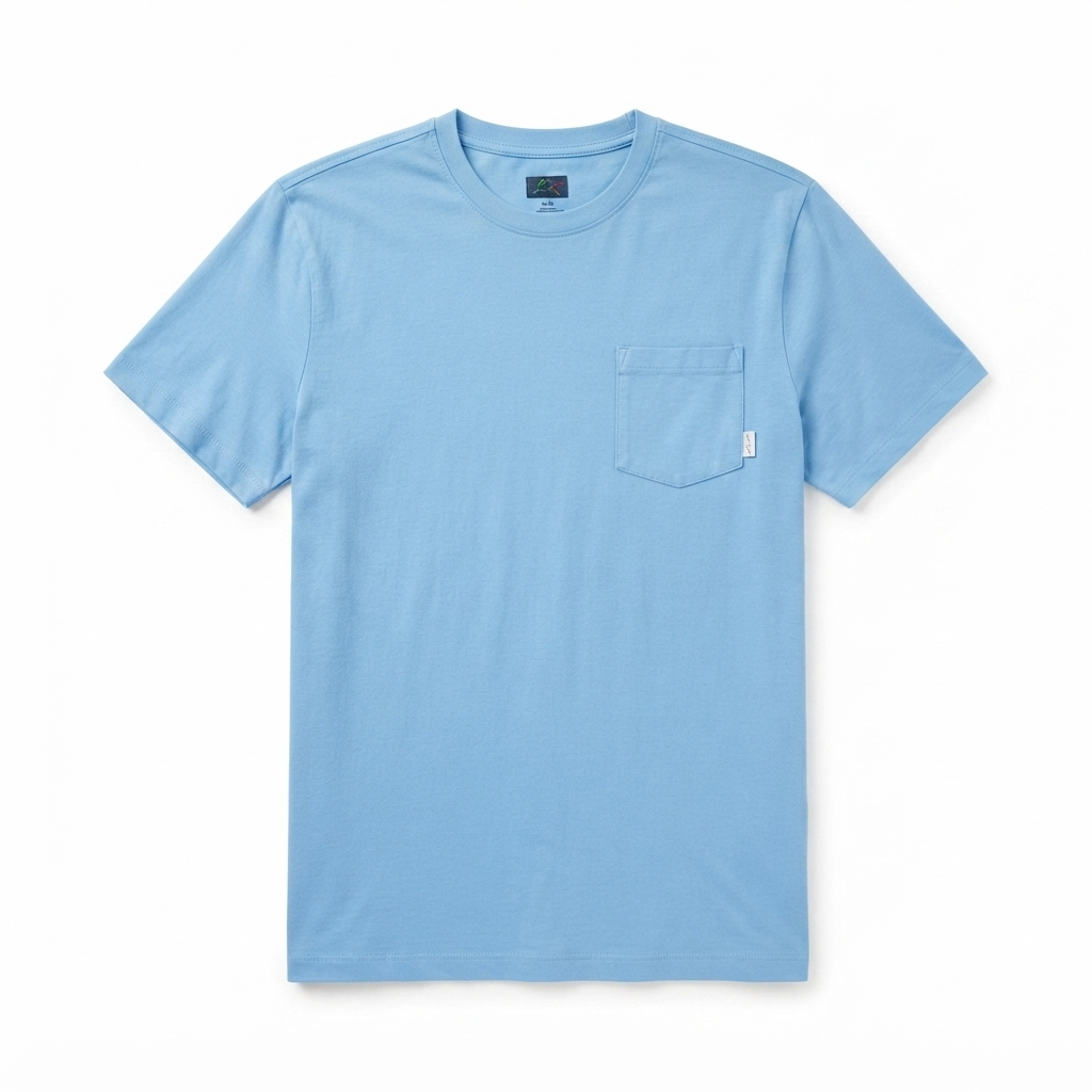 279) Camiseta Manga Corta para Hombre con Bolsillo – Algodón Suave y Fresco | Talla M | Azul Cielo
