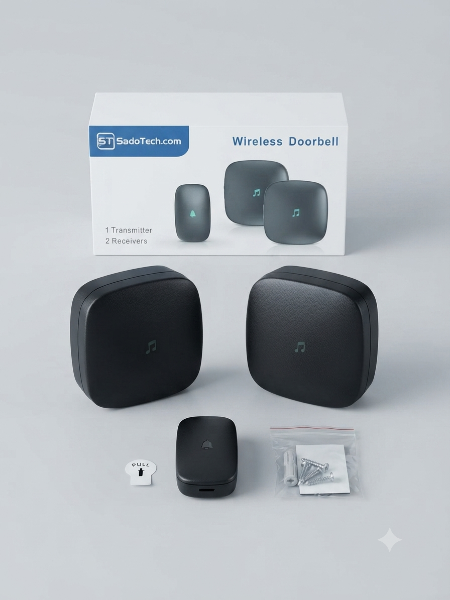 Timbre Inalámbrico SadoTech – Kit de 1 Transmisor y 2 Receptores