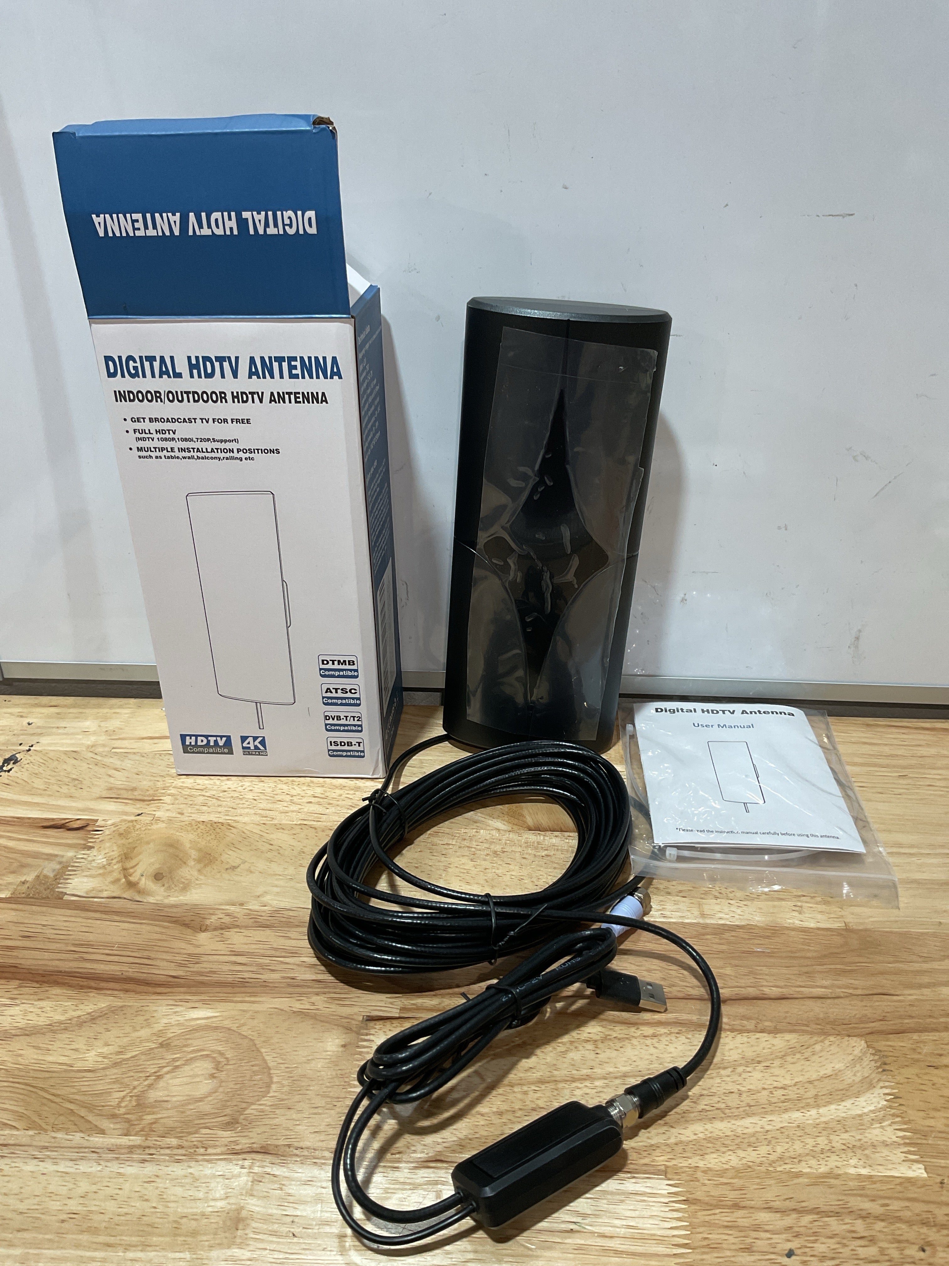 Kit de Antena HDTV Digital para Interiores con Amplificador y Cable Coaxial de Largo Alcance