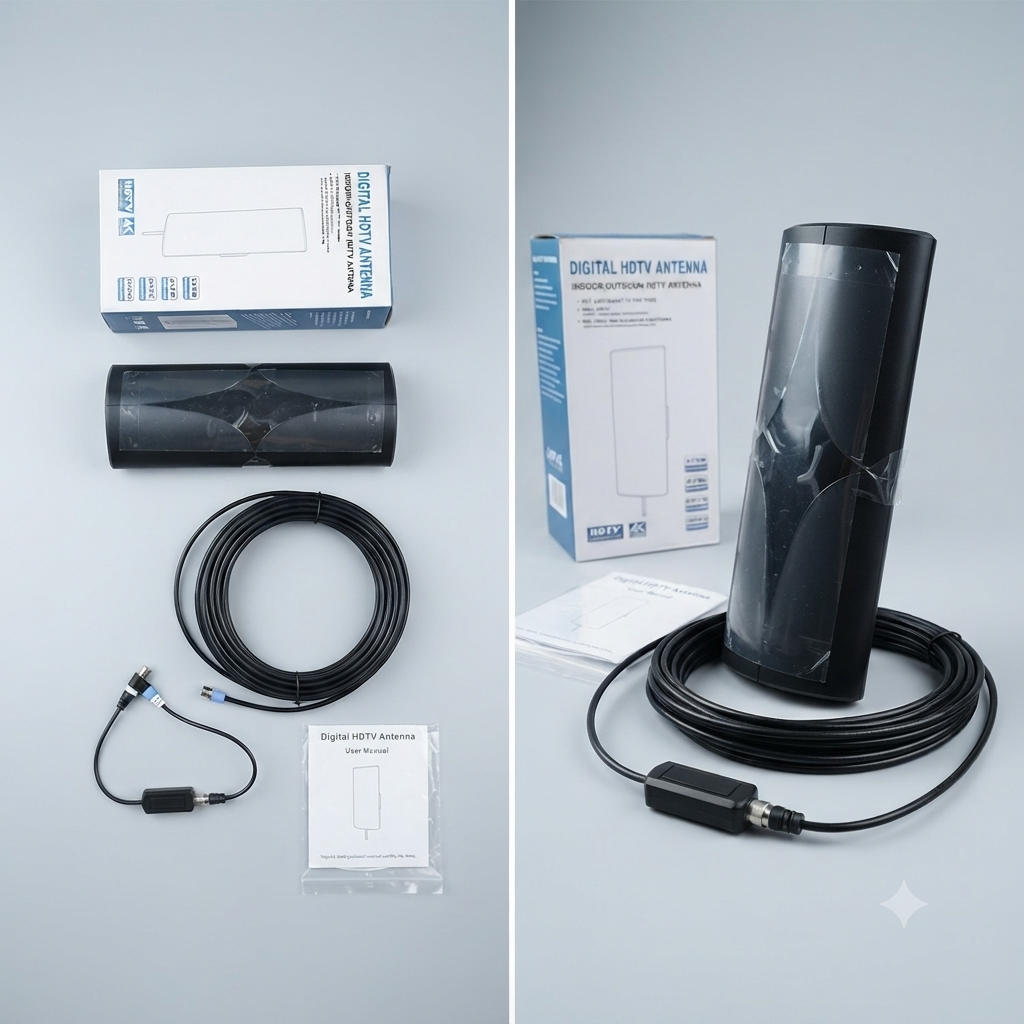 Kit de Antena HDTV Digital para Interiores con Amplificador y Cable Coaxial de Largo Alcance
