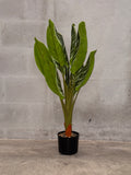 Planta Artificial Tropical de Hojas Verdes en Maceta Negra – Planta Ornamental Falsa Realista para Hogar y Oficina
