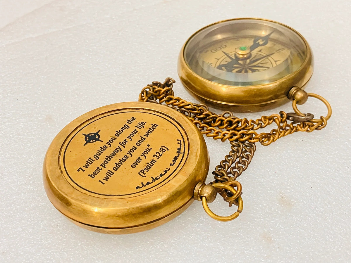 LA BRUJULA ES COMO SE MUESTRA EN LA SEGUNDA FOTO-Brújula de latón Camino de Dios – Regalo conmemorativo cristiano Salmo 32:8