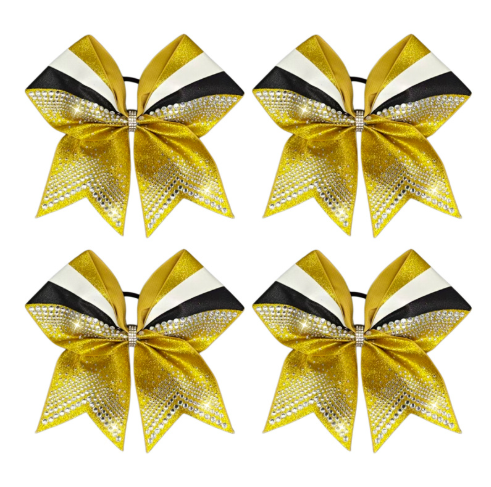 DEEKA 6 lazos grandes con purpurina de 8 pulgadas, color negro y amarillo, con diamantes de imitación brillantes, banda elástica para cola de caballo para animadoras y niñas